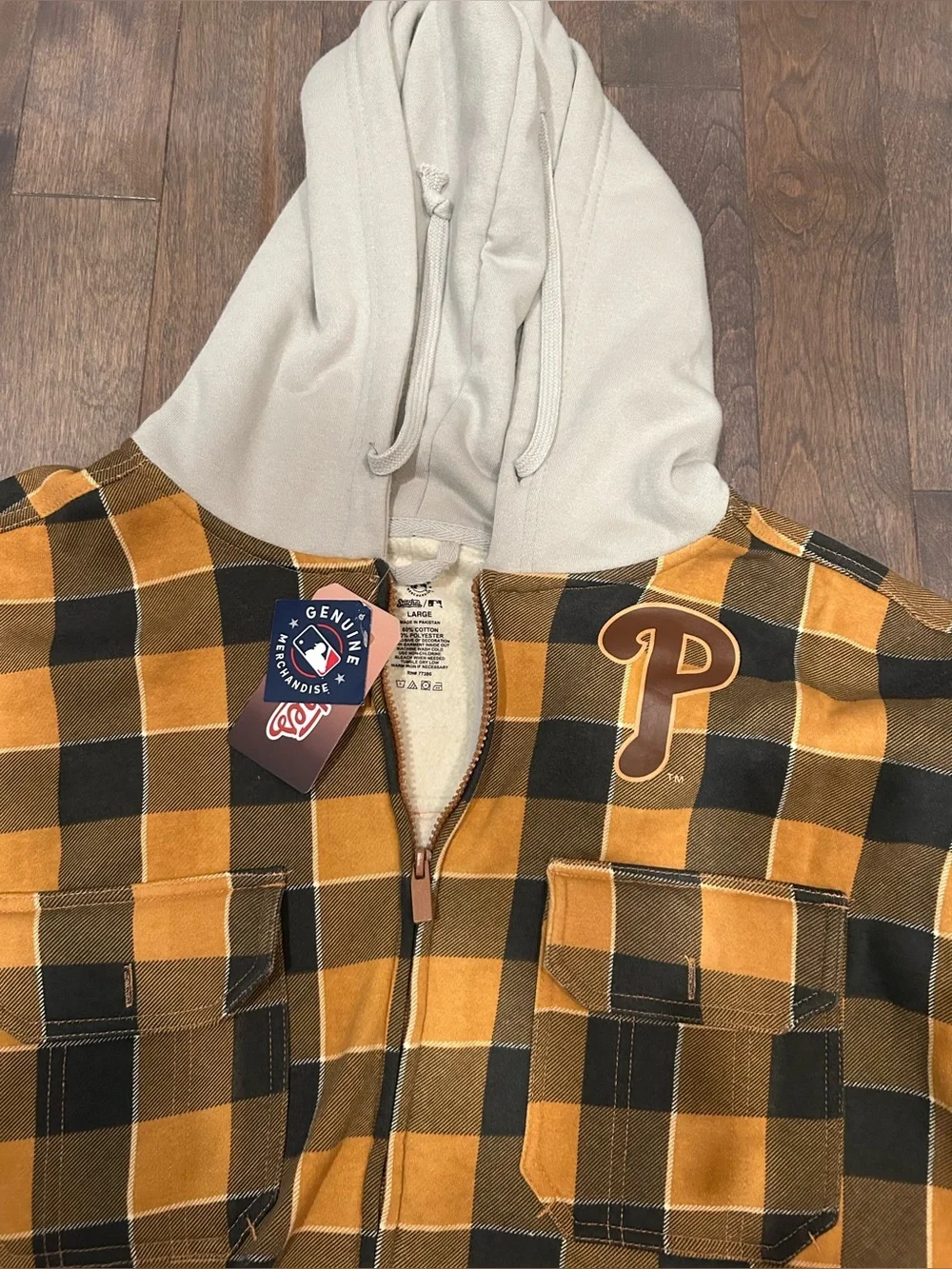 Phillies MLB official Merchandise Plaid Hooded flannel Jacket